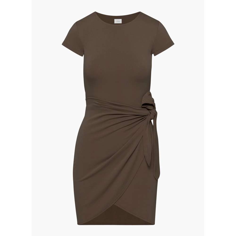 Wilfred Aritzia Lune Mini Dress Brown Short Sleeve Tie Wrap Women's M